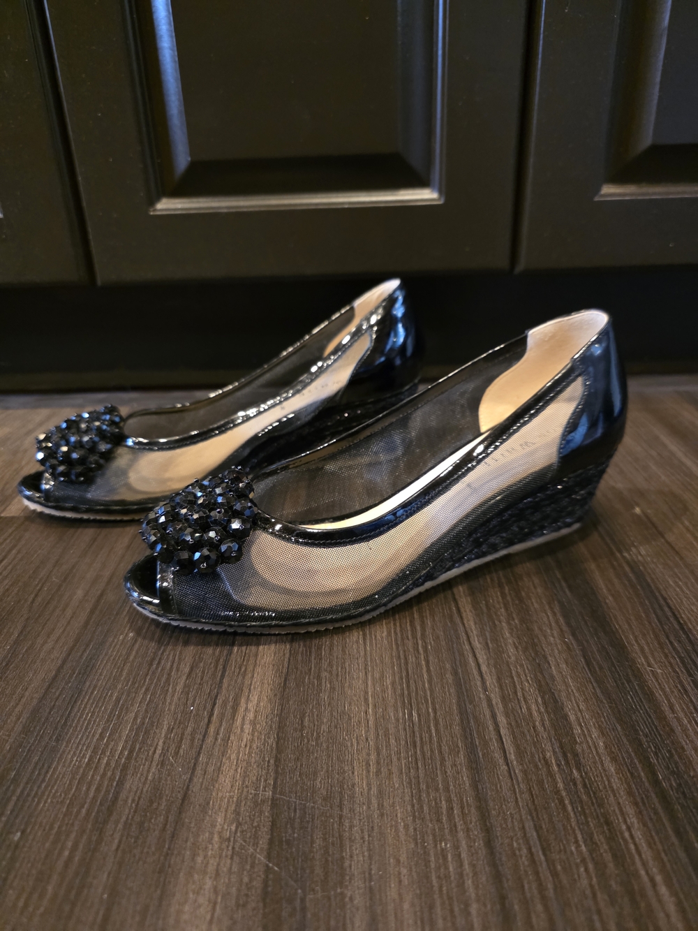 Ron White Ritchie Peep-Toe Wedge Sandals with Jeweled Accent